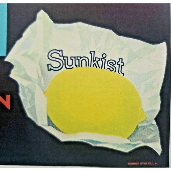 Vintage 1940's San Marcos Original Sunkist Lemon Crate Label Goleta CA. USA - Picture 2 of 4